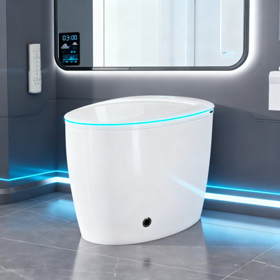 Toilette intelligente à bidet avec couvercle à ouverture / fermeture automatique - siège chauffant, pulvérisateur d'eau chaude, chasse automatique et bouclier en mousse