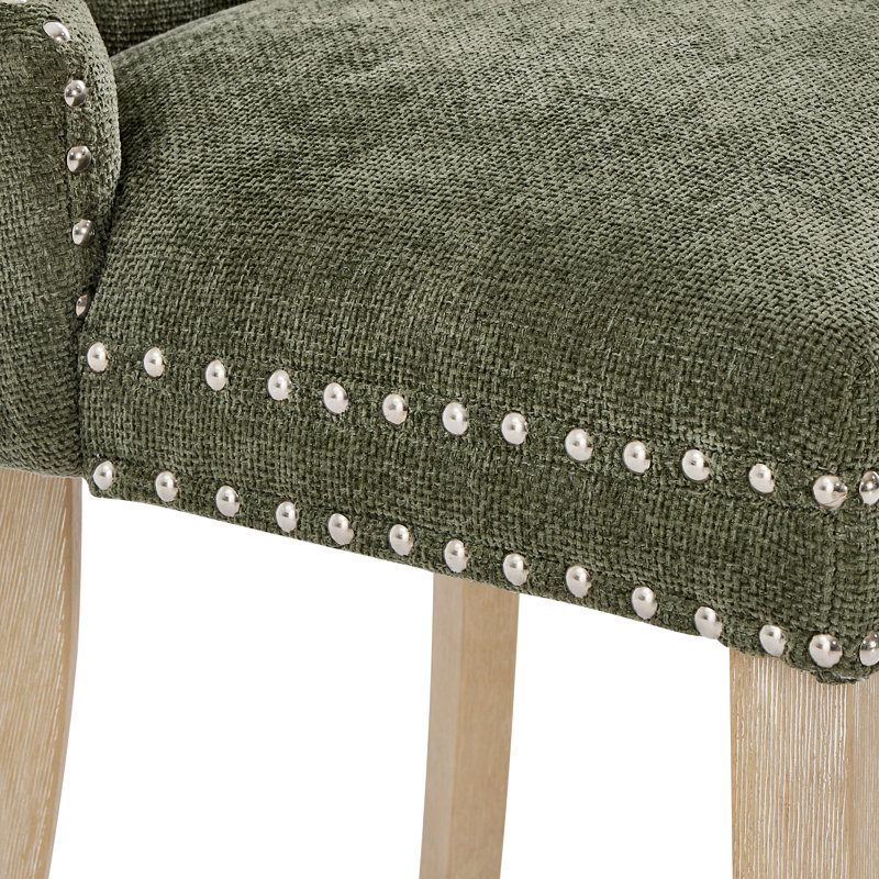 Tufted Dining Chair, Upholstery Chairs With Nailhead and Pull Ring, Green Chenille