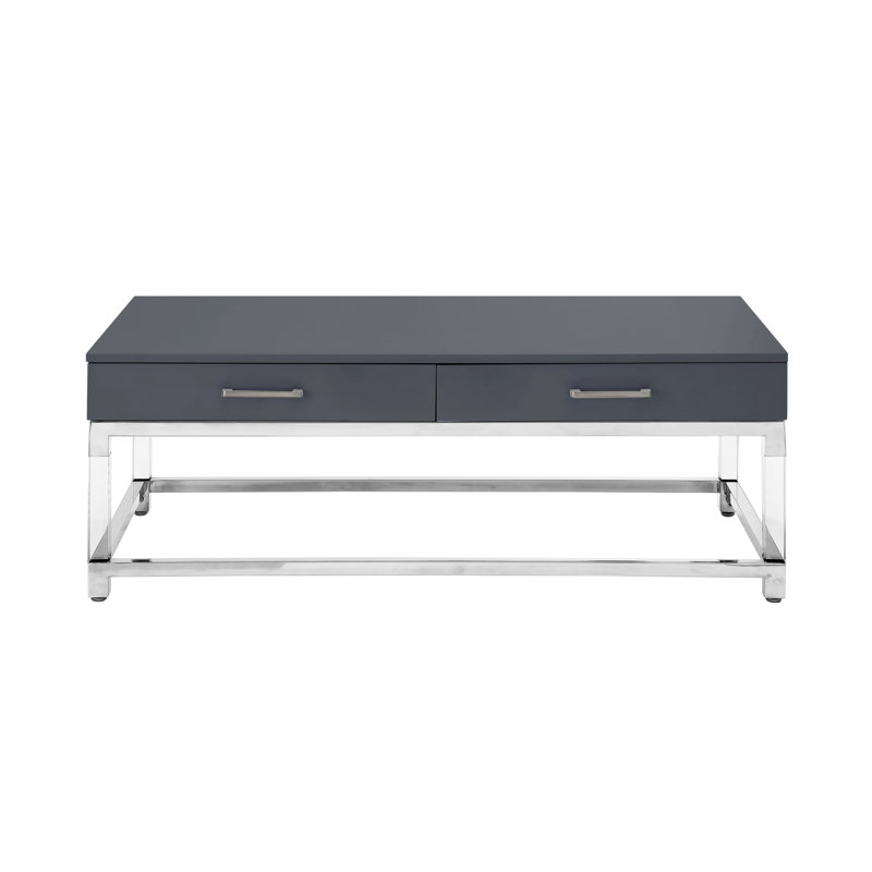 Table basse avec rangement Ungar, Chrome, Gris foncé