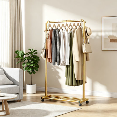 Portant à vêtements robuste avec étagère de rangement en filet et roulettes verrouillables, portant en métal solide pour suspendre vêtements, robes, manteaux, portant portatif pour chambre, garde-robe, buanderie