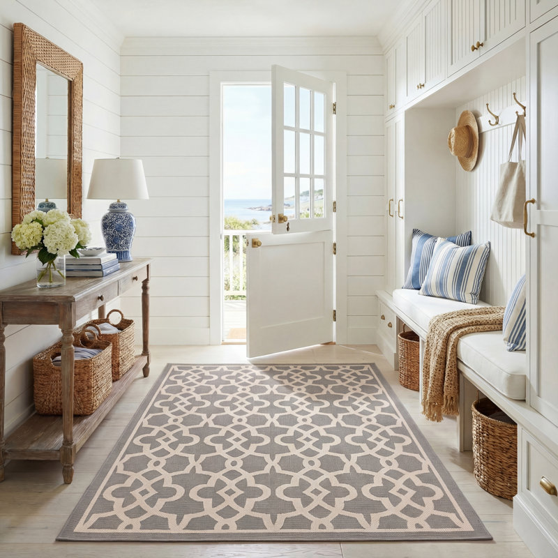 Courtyard Performance Chevron Indoor/Outdoor Area Rug, Rectangle 5'3" x 7'7"