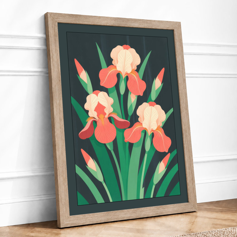 Iris Blooms Botanical - Framed Print, A1 - 84.1 x 59.4 cm, Oak
