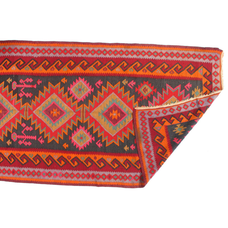 Tapis de couloir oriental en laine / coton brun / rouge / rose 5 pi 11 po x 11 pi 2 po Aset