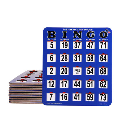 10-Pack Blue Jumbo Shutter Bingo Cards, Finger-Tip Shutter Slide Bingo Cards, Easy-Read Large Print Bingo Cardboard with Sliding Windows