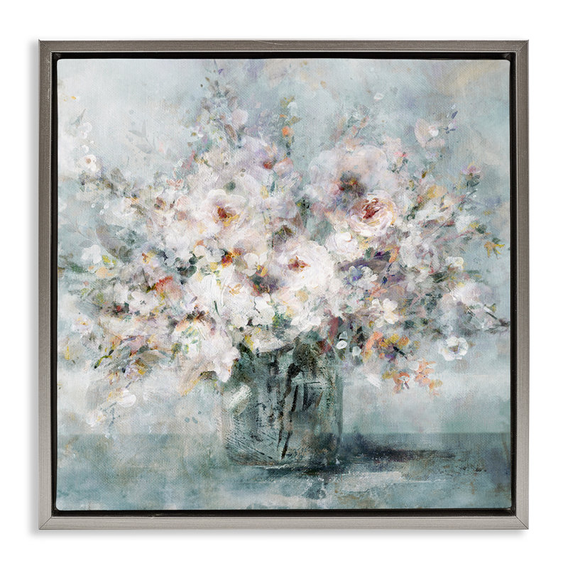 Bouquet complexe délavé, Cadre flottant gris lustré, H 18 po x l 18 po