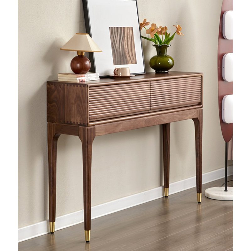 35.43" Walnut colour Rectangular Solid Wood Console Table, 35.43" H x 43.31" W x 12.6" D