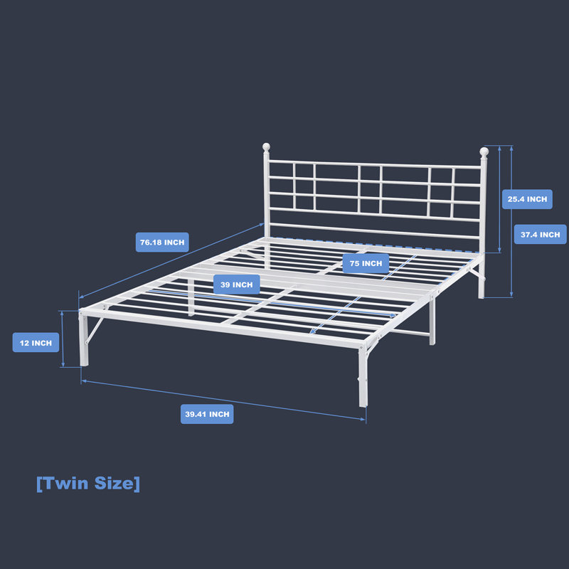 Steel Platform Bed Frame, Twin, White