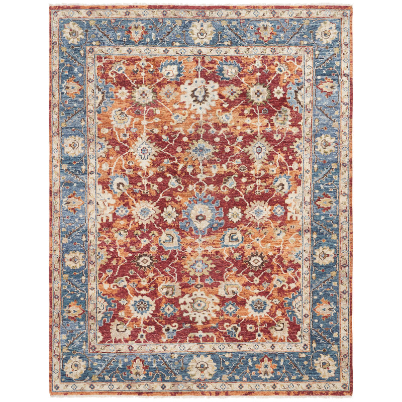 Wool Area Rug in Red, Rectangle 9' x 12'