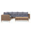 Lawrence Range Large Corner Sofa Set In Round Brown Rattan With Cushions And Teak Wood Table Top