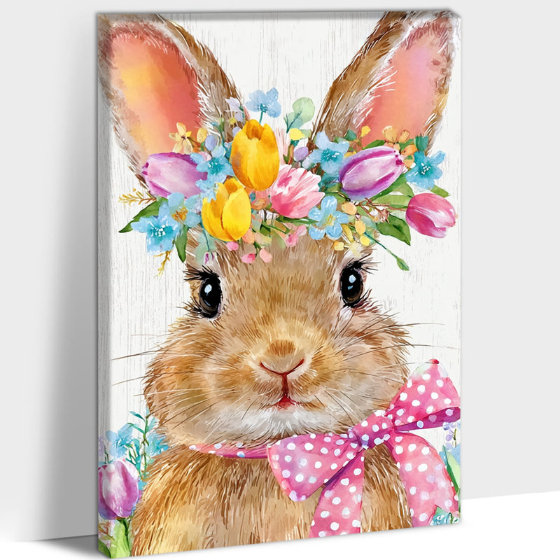 Art mural de lapin de Pâques GUTTATY, décoration murale de photos de lapin de Pâques au printemps, décorations murales de fleurs de lapin et de printemps, impressions de Pâques pour le salon, la chambre à coucher, la chambre d'enfant, la chambre de bébé prête à être suspendue 12 po x 18 po