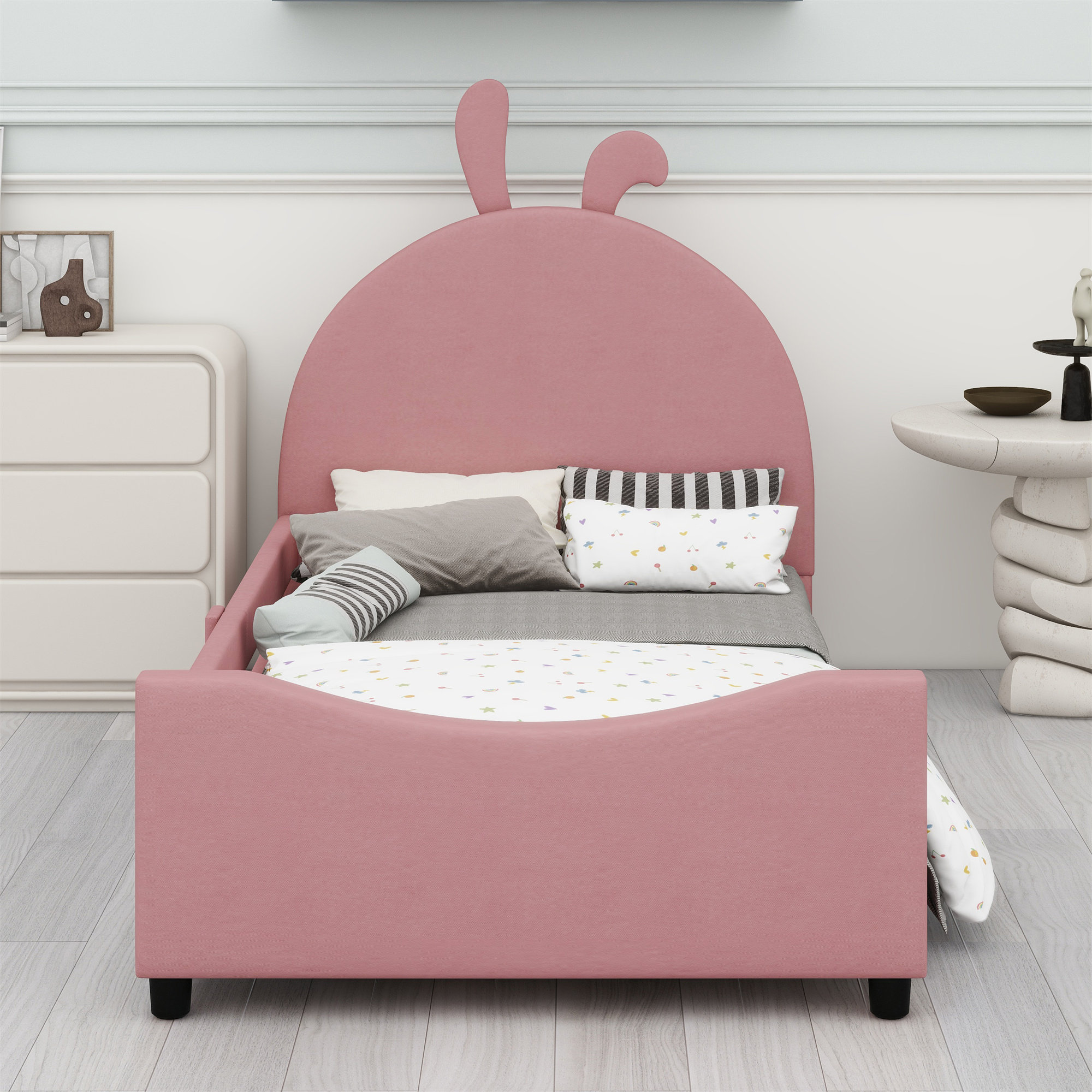 Harriet Bee Upholstered Daybed With Rabbit Ear Shaped Headboard | Wayfair