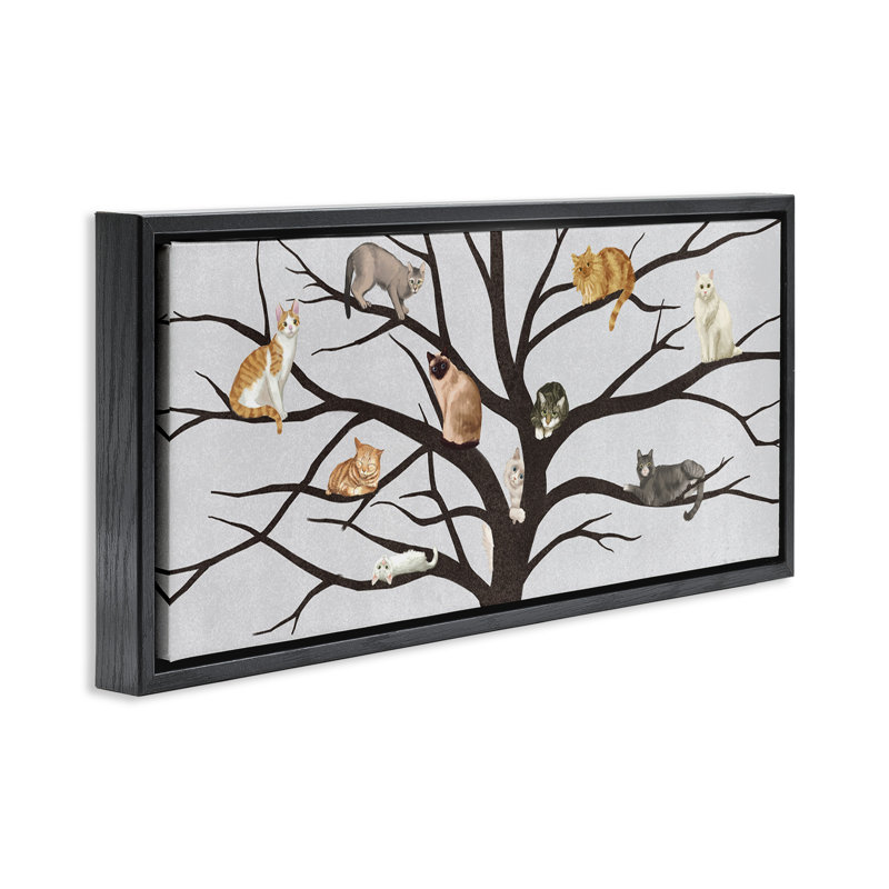 «Cats in Tree Pet», peinture encadrée sur toile flottante par Ziwei Li pwp-290, Cadre flottant noir de jais