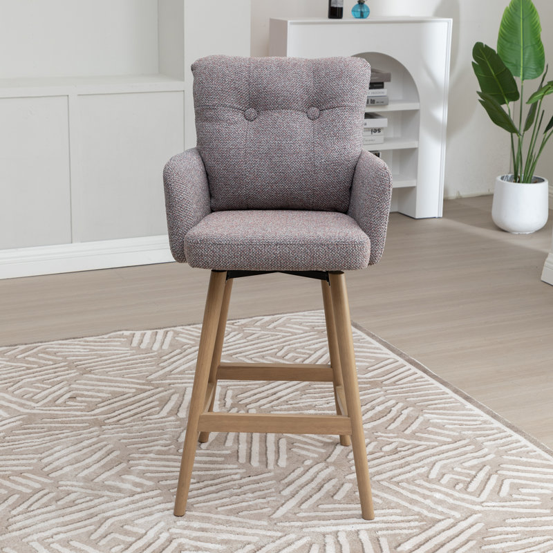 Swivel Upholstered Counter Stool with Solid Wood Frame, Pink