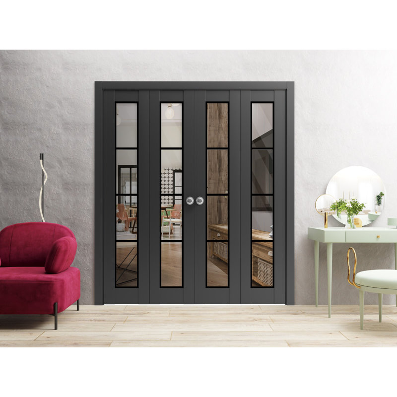 Porte pliante à panneaux en bois, Noir mat, 72 po x 96 po