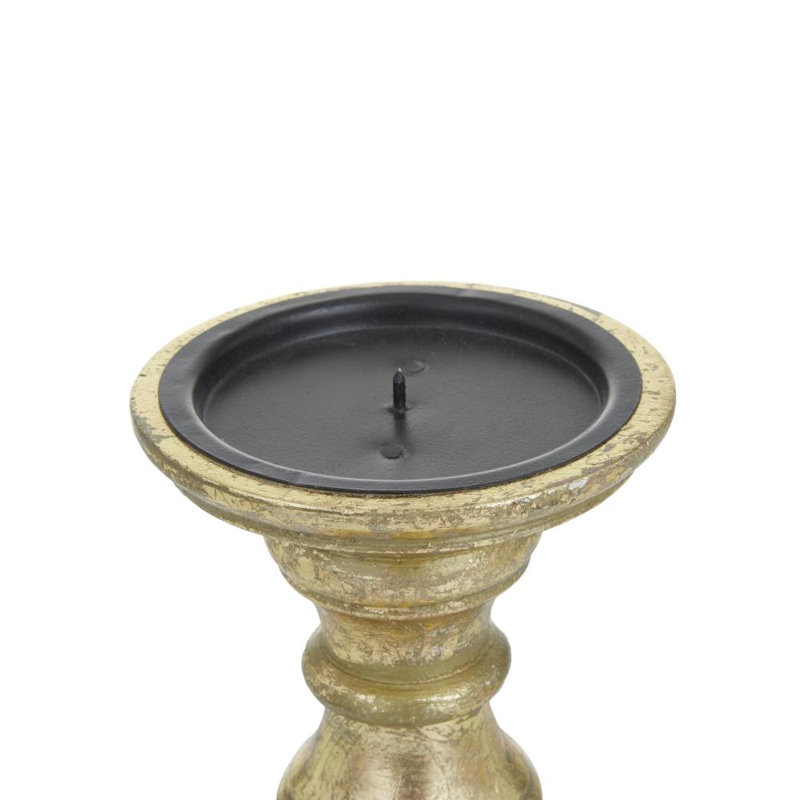 Wood Tabletop Candlestick Set, Gold, 6.05" H x 4" W x 3.95" D
