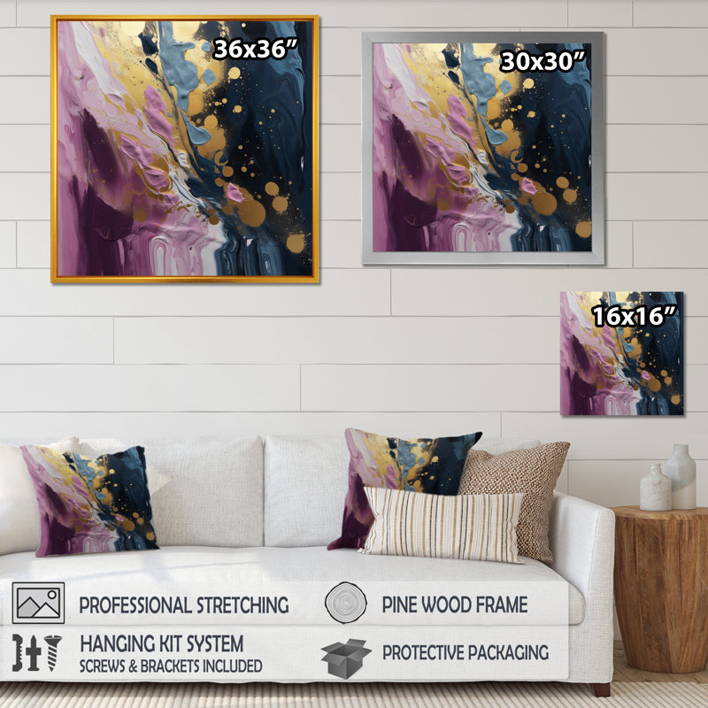 Mauve et bleu mouvements en peinture III - peinture abstraite, art mural, H 16 po x l 16 po x P 1 po, Toile tendue