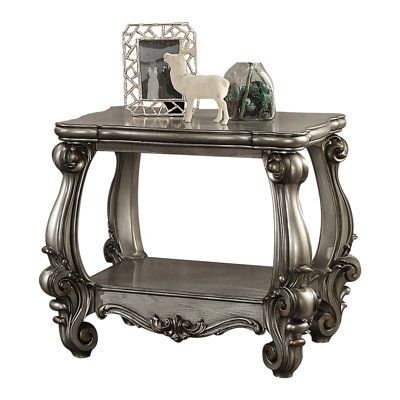 Table de bout en platine antique avec tablette inférieure, finition grise, salon de style rétro