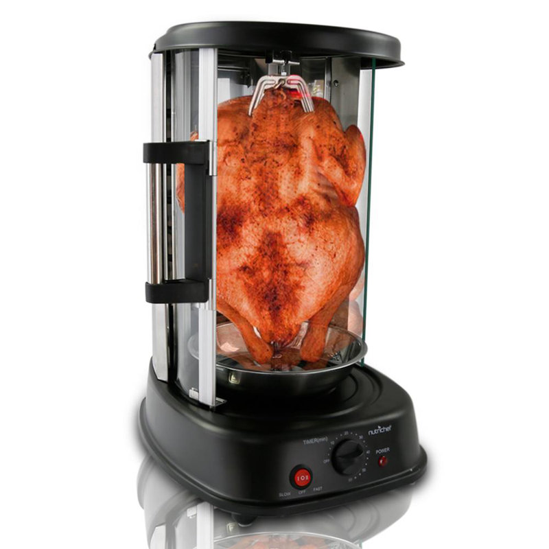 NutriChef Black Vertical Rotisserie Oven with Skewer Grill Rack