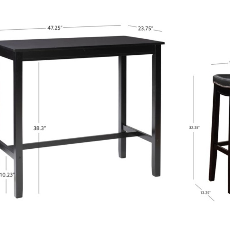 Arlyce 4 - Person Bar Height Dining Set, Black, Black, 36" H x 47.25" L x 23.75" W