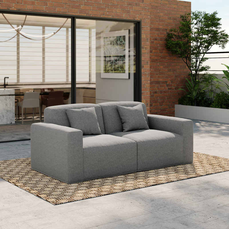 Ensemble de 2 fauteuils de jardin modernes Phu, configuration avec accoudoirs gauche et droit, tissu résistant aux intempéries et aux UV, aucun assemblage requis