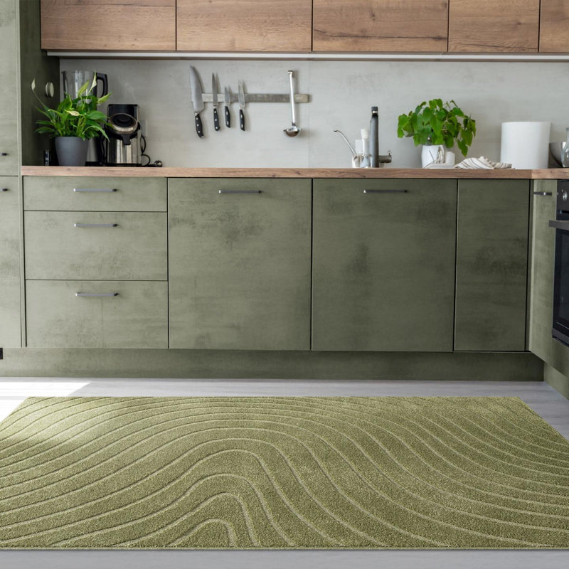 Modern Geometric Wave Area Rug, Rectangle 4' x 6', Green