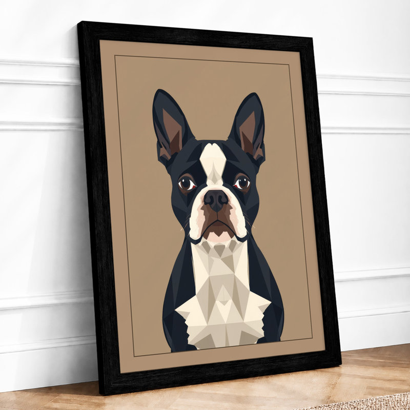 Boston Terrier Geometric - Framed Print, Black, A4 - 29.7 x 21.0 cm