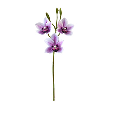 Kondieu Fleurs artificielles pour décoration intérieure Bouquet de fleurs d'orchidée cymbidium artificiel à trois têtes Arrangement floral pour fête de mariage et centre de table