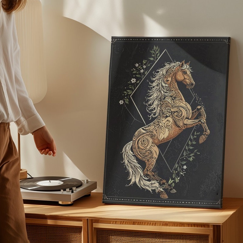 Art mural, esprit tribal, cheval, H 9 po x l 12 po