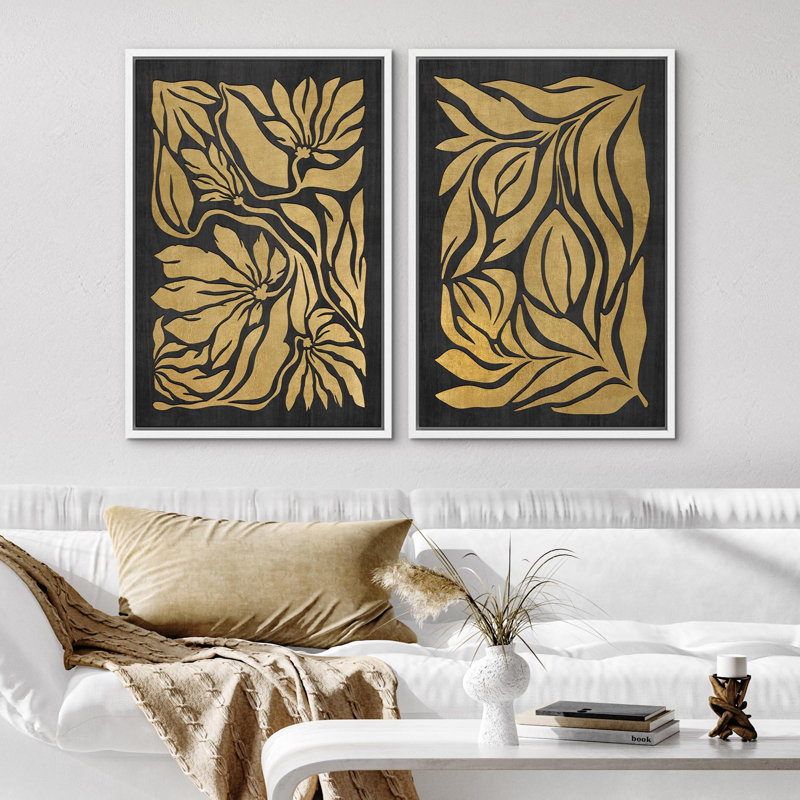 «Lignes noires sur fond brun clair abstrait Swirly Cozy Neutral», 2 pièces sur toile, H 36 po x l 24 po, Cadre blanc
