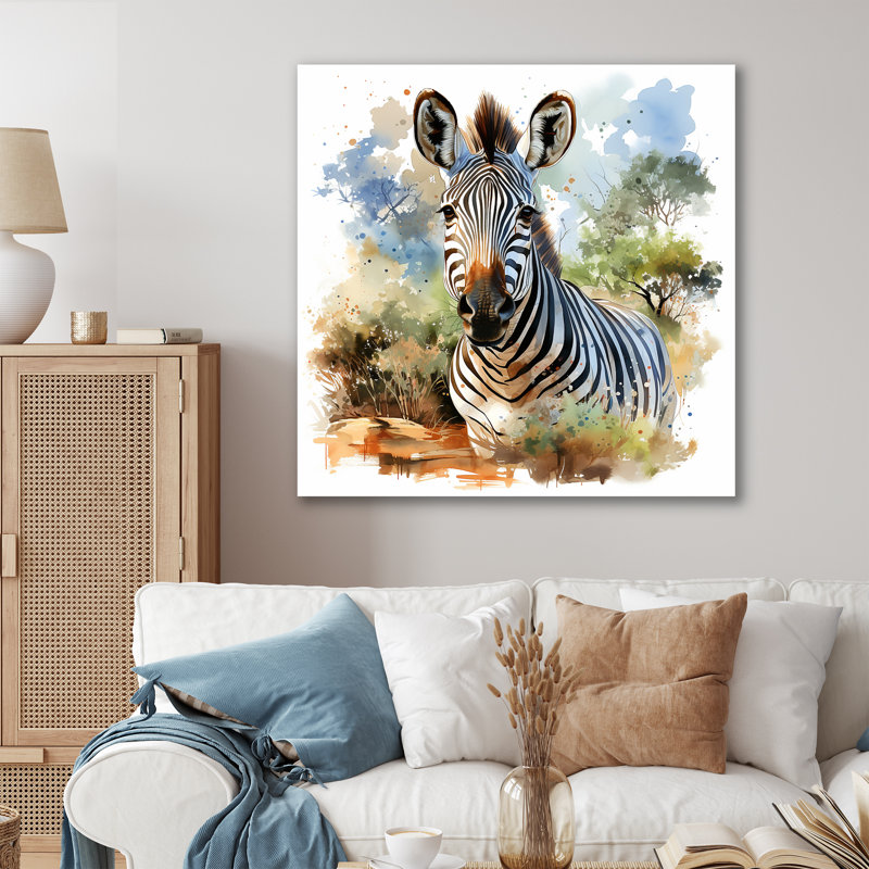 Zèbre, savane, art mural, Toile tendue, H 16 po x l 16 po x P 1 po