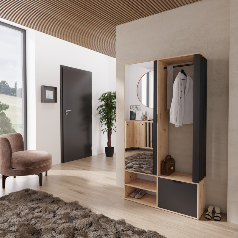 Entrance Wardrobe MELO Hall Tree 100cm Wide with Shoe Storage, Brown/Black