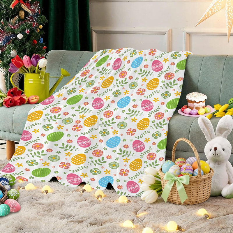 Jeté de Pâques Couverture colorée en forme d'œuf de Pâques Feuilles de jeté Couvertures Mignon et luxueux Flanelle chaude et douce Décoration de printemps pour canapé-lit Cadeaux pour adultes 80 x 60 po