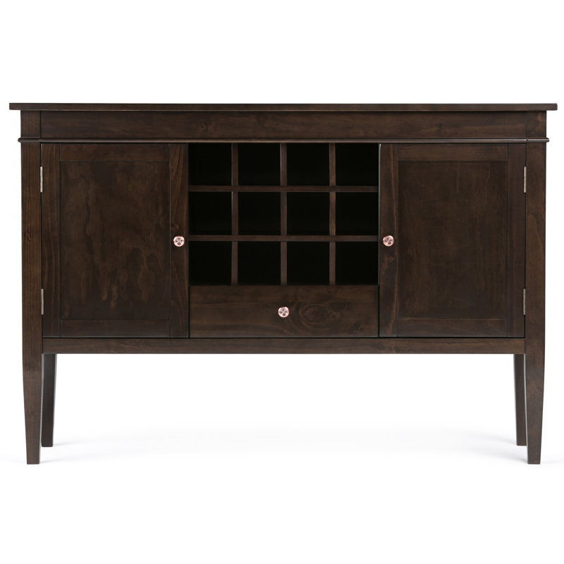 Dark Brown Wood Sideboard Buffet with Wine Rack