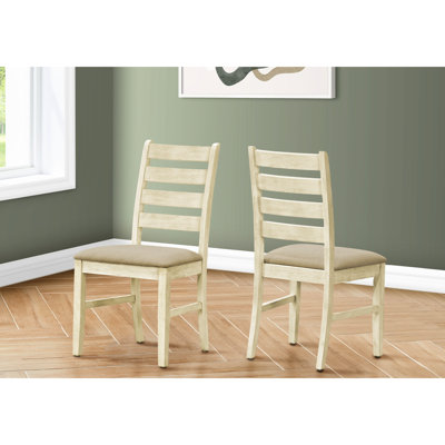 Ensemble de 2 chaises de salle à manger, hauteur 95 cm, blanc antique, revêtement en lin beige, structure en bois massif, pieds blancs et lin, siège confortable.