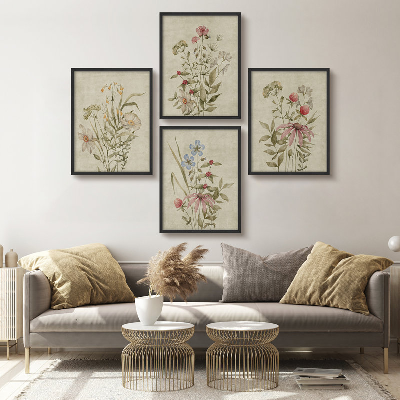 «Rustic Green Wildflowers», reproduction d'art encadrée, affiche, petit art mural, Noir, H 16 po x l 12 po
