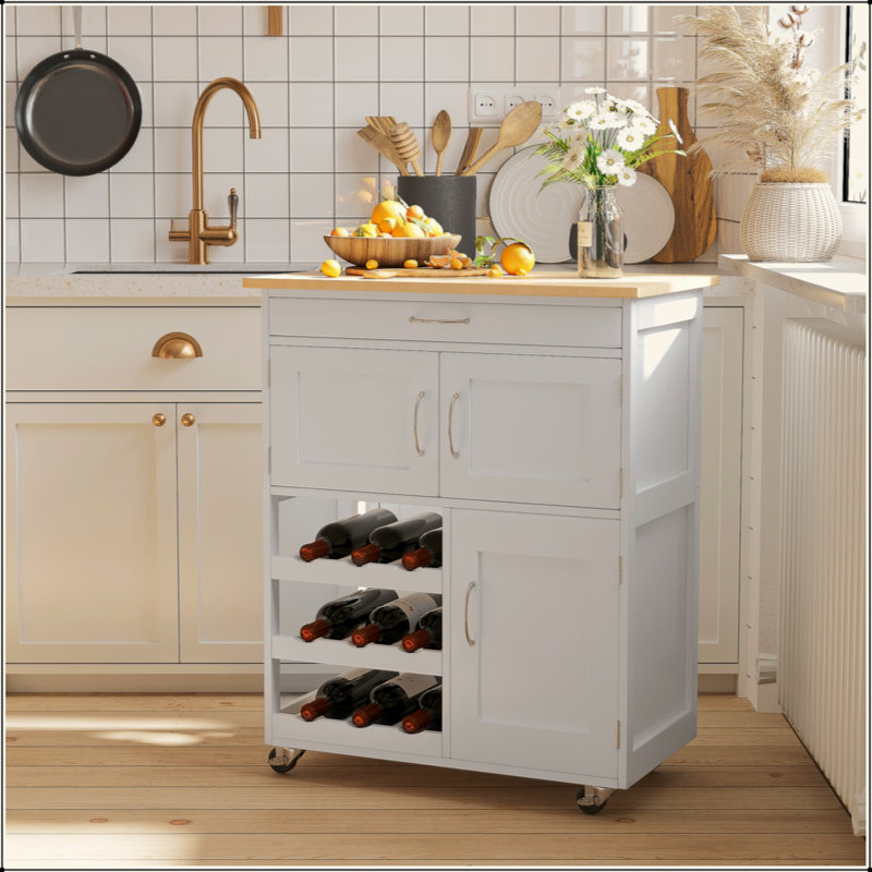 Îlot de cuisine sur roulettes avec porte-bouteilles