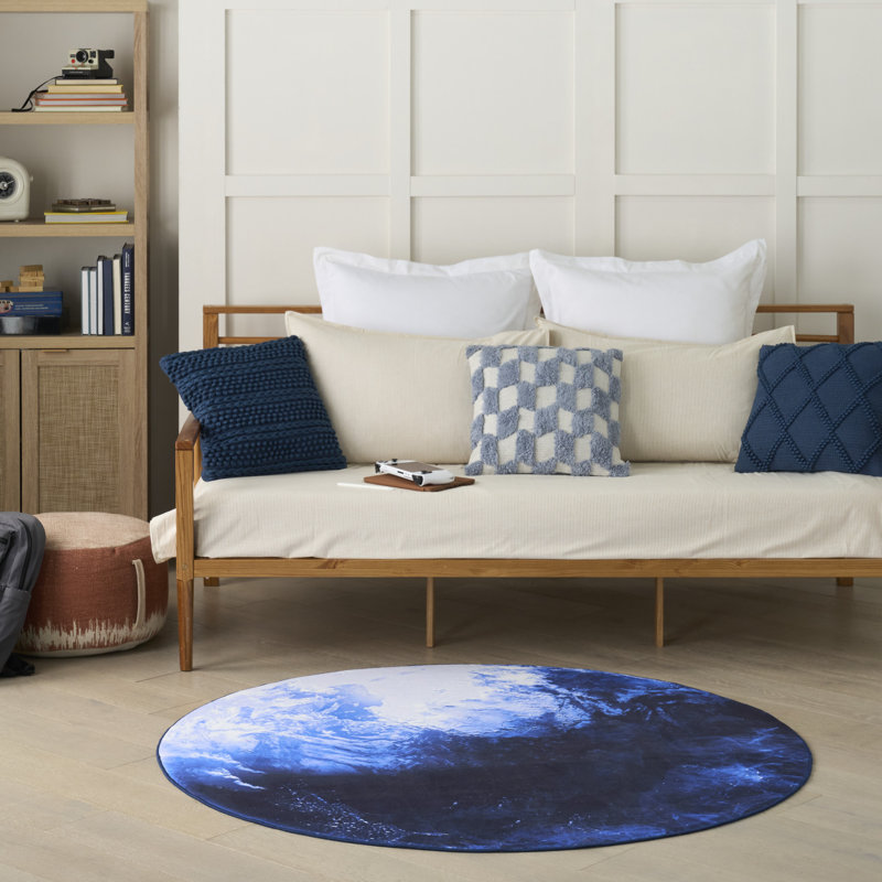 Zoomie Armita Machine Washable  5' x Round Blue Indoor Rug
