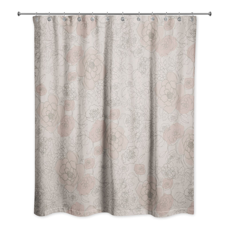 Rideau de douche simple à motif floral, Rose / blanc
