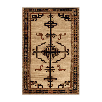 Machine Washable Art Deco Beige Area Rug