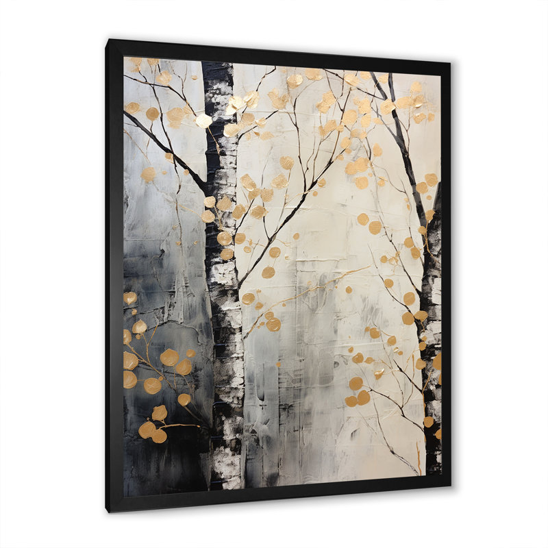 Arbre monochrome monochromes gris et or - impressions murales florales et botaniques, H 32 po x l 16 po x P 1 po