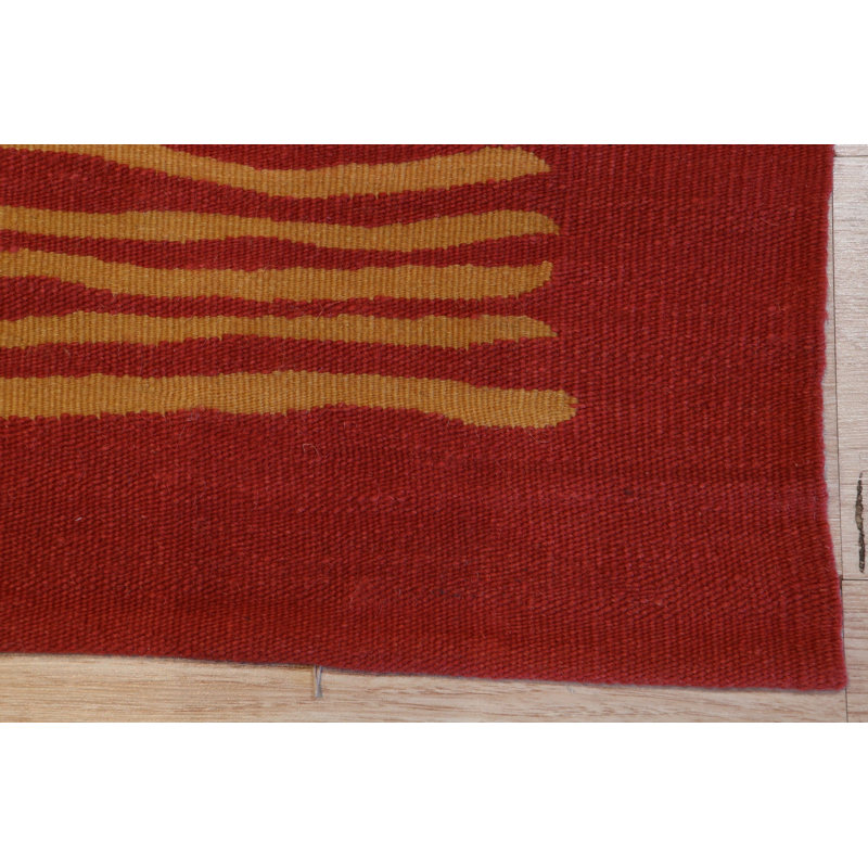 Tapis rouge en laine tissé à la main rouge, 6 pi x 8 pi