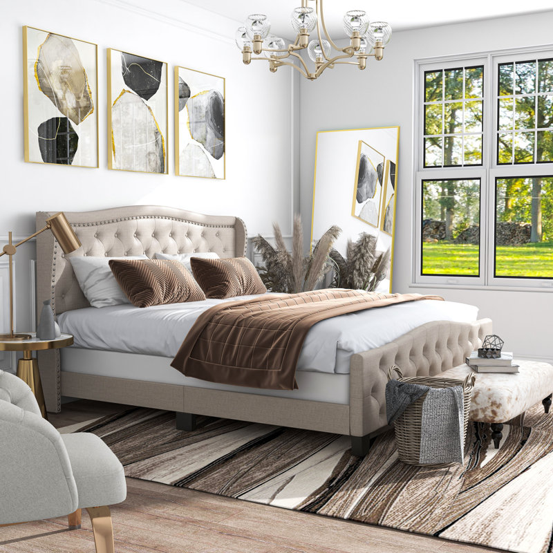 Danii Upholstered Wingback Bed, King, Ivory