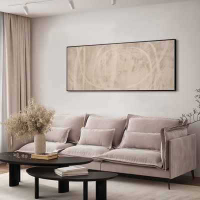Extra Large Wall Art Fabric Print - Abstract Loop Lines Soft Beige Modern Minimalist Artwork Decor for Living Room or Bedroom - "Frame Assembly Required (Unfinished Frame)"