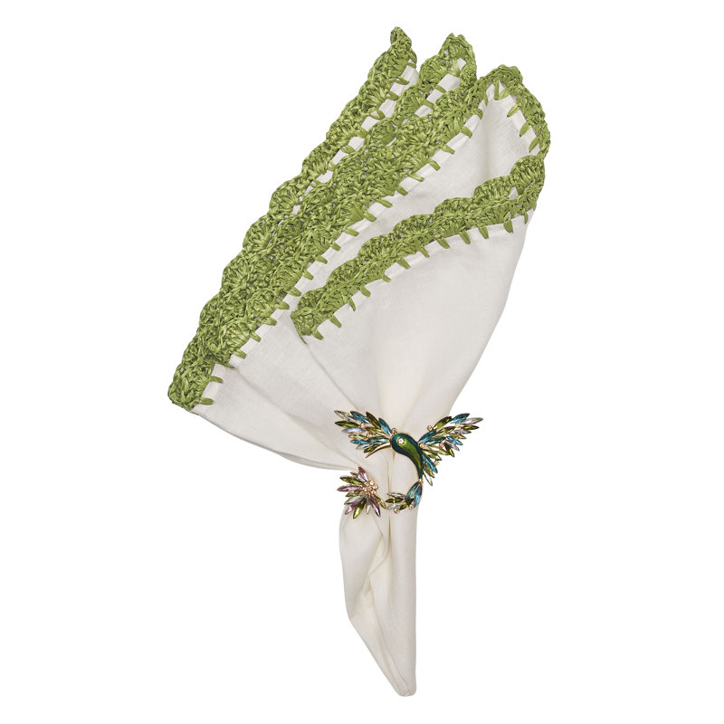 Shell Edge Napkin, White/Green