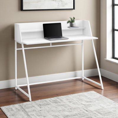 Chevron White Finish Computer Desk with Hutch And Shelf And Metal Leg, 39.04" H X 47" W X 23.5" D