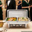 Ensemble de chafing dishes pour buffet, chafing dish de 9 pintes en acier inoxydable, idéal pour les banquets, fêtes et mariages. Présentoir rectangulaire avec 6 demi-plats, porte-combustible et support pliable.