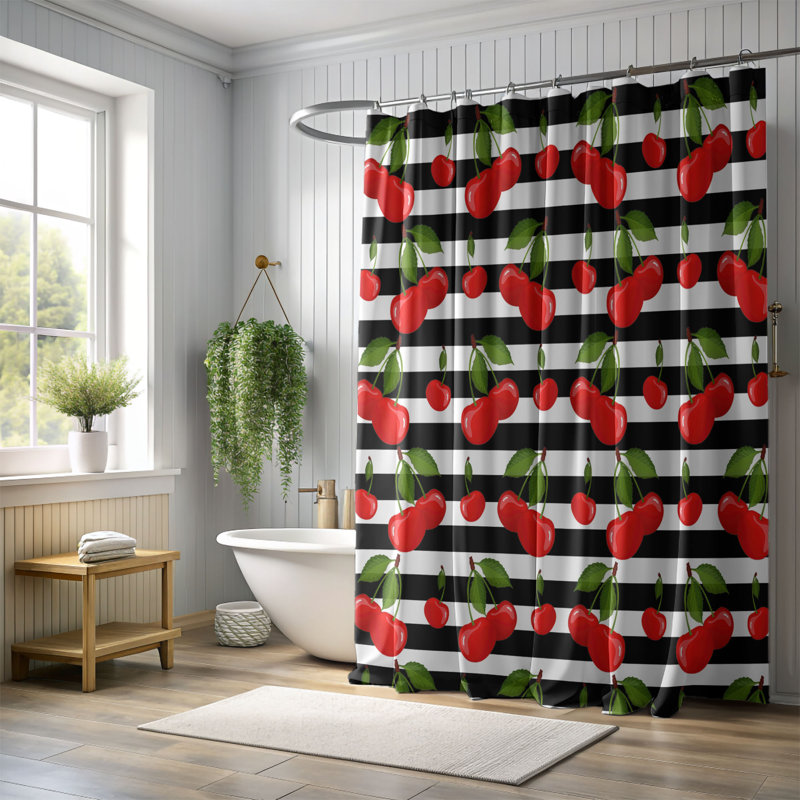 Rideau de douche 1 pièce Cherry Pop, H 74 po x l 71 po