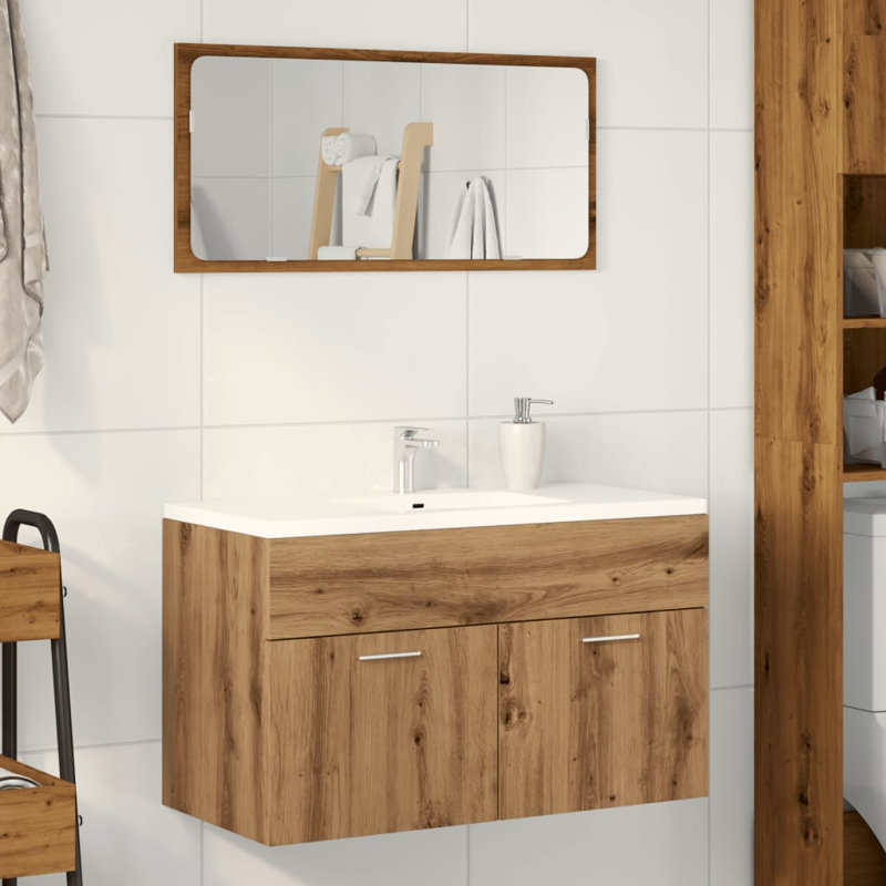 Sacario 90cm Wall Mounted Bathroom Vanity Base Only, Artisan Oak
