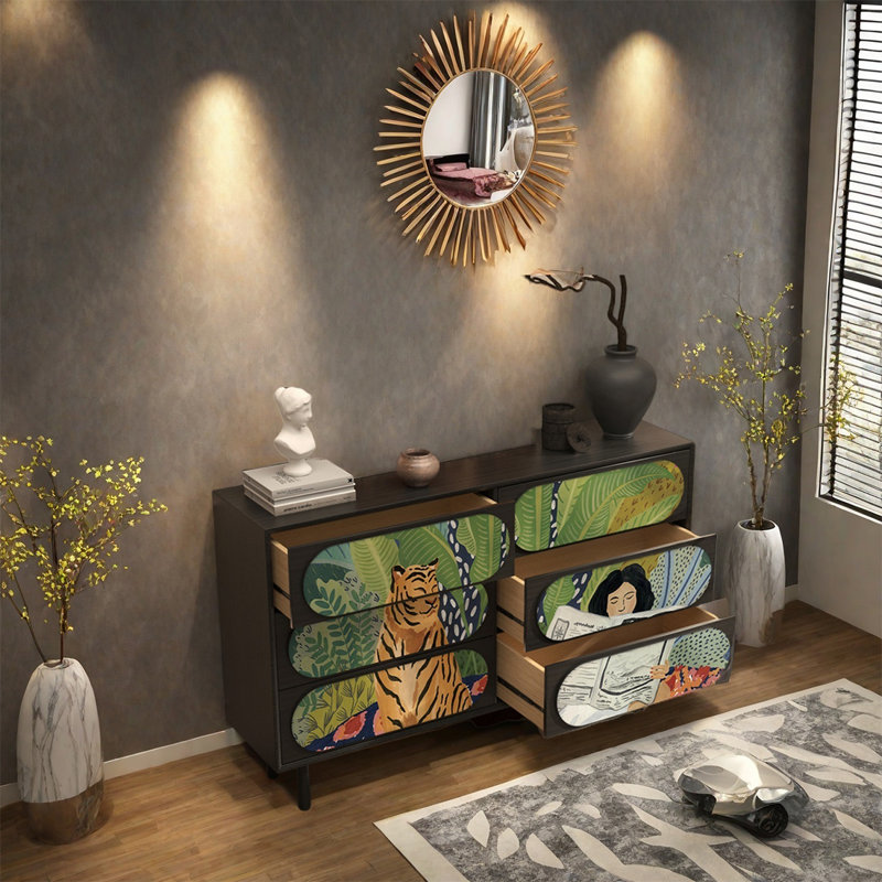 Solid Pine Six Drawer Storage Sideboard