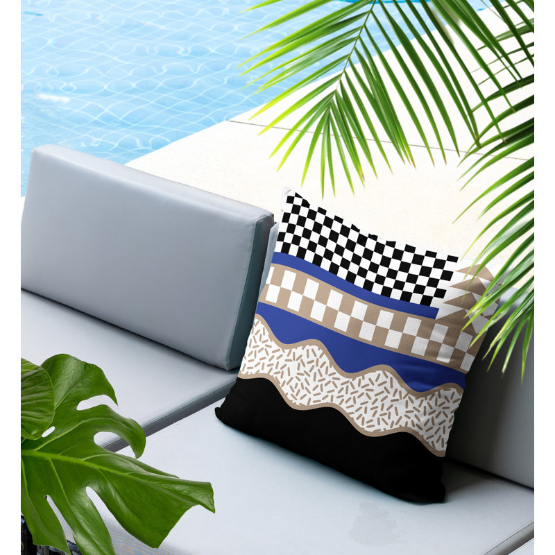 Coussin carré intérieur / extérieur Trix Abstract, Carré 16 po, Bleu marine